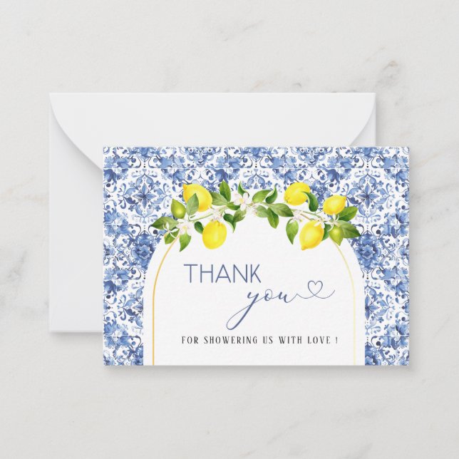 Watercolor ElegantCitrus Lemon baby shower thank y Card (Front)