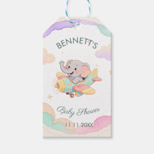 Watercolor Elephant Airplane Baby Shower Gift Tag