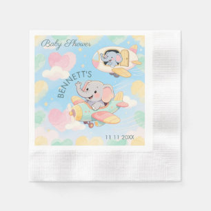 Watercolor Elephant Airplane Baby Shower Napkin