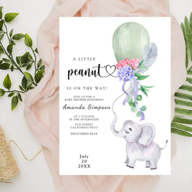 Watercolor Elephant and Balloon Baby Shower Invitation (Creator Uploaded)
