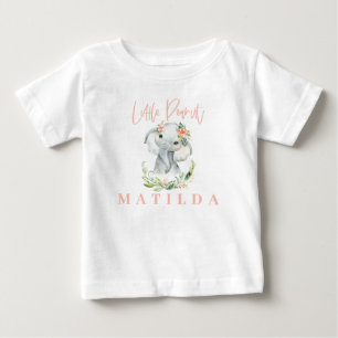 Watercolor elephant and floral personalised baby T-Shirt