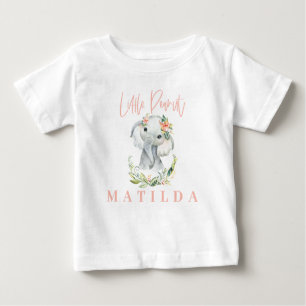 Watercolor elephant and floral personalized baby T-Shirt