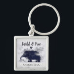 Watercolor Elephant Art Wild and Free Personalised Key Ring<br><div class="desc">Elegant elephant lovers personalised keychain.</div>
