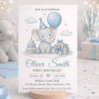 Watercolor Elephant Baby Blue First Birthday