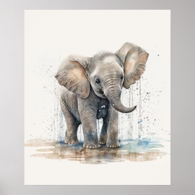 Watercolor Elephant Baby Nursery Jungle Safari   Poster (Front)