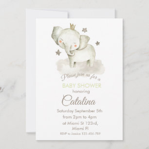 Watercolor Elephant Baby Shower Invitation