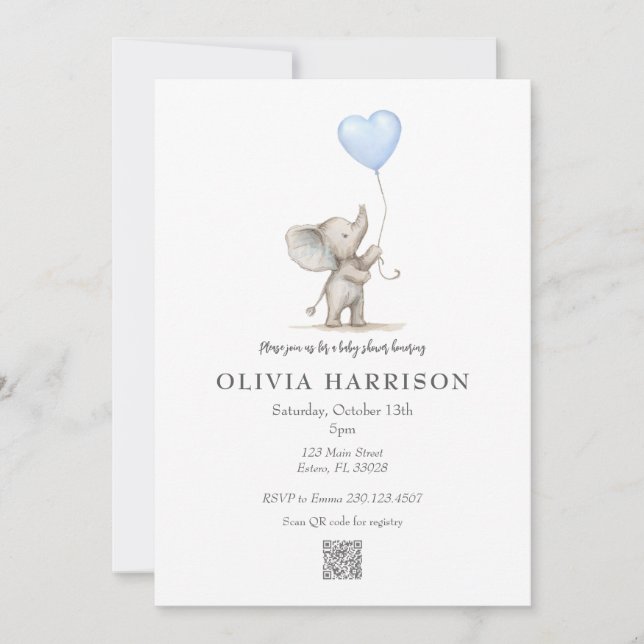 Watercolor Elephant Baby Shower Invitation (Front)