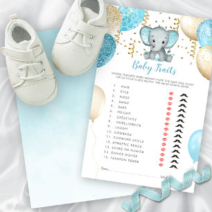 Watercolor Elephant Baby Traits Shower Game