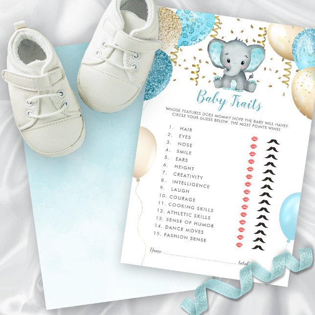 Watercolor Elephant Baby Traits Shower Game (Watercolor Turquoise Elephant Baby Traits Shower Game)