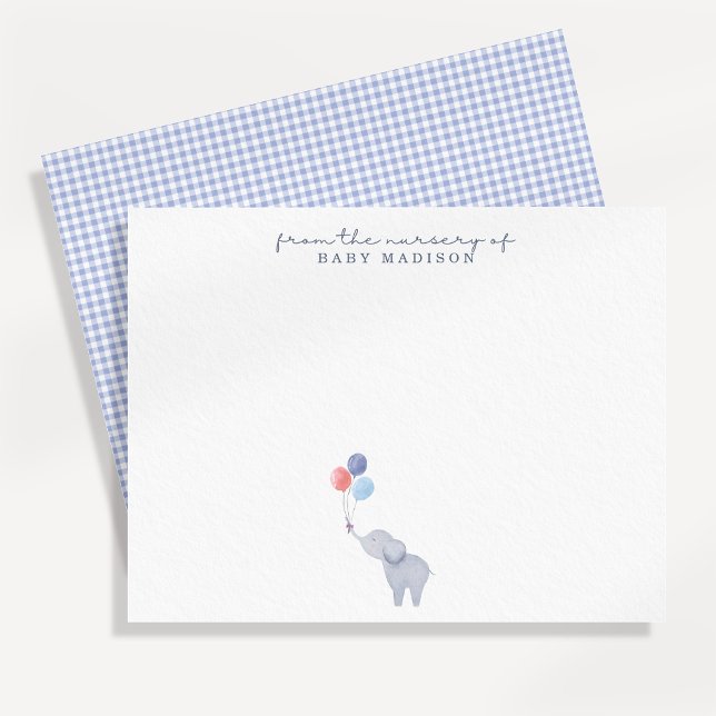 Watercolor Elephant Balloon Blue Nursery note card (Creator Uploaded)