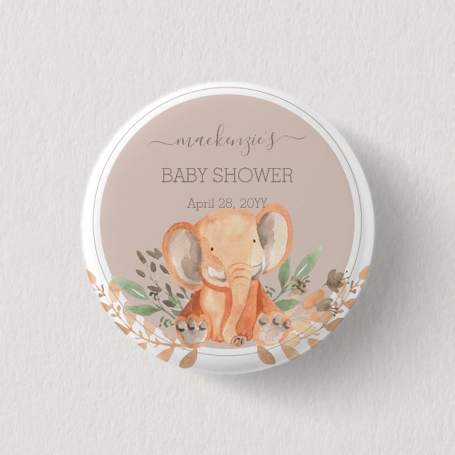 Watercolor Elephant Boho Safari  Button (Front)