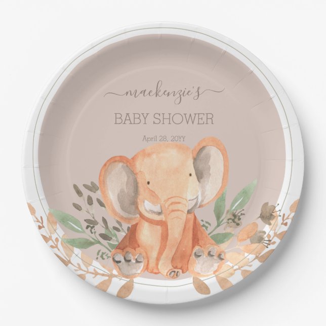 Watercolor Elephant Boho Safari  Paper Plate (Front)