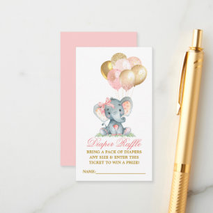 Watercolor Elephant Bow Balloons Diaper Raffle Enclosure Card