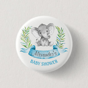 Watercolor Elephant Boy Baby Shower 3 Cm Round Badge
