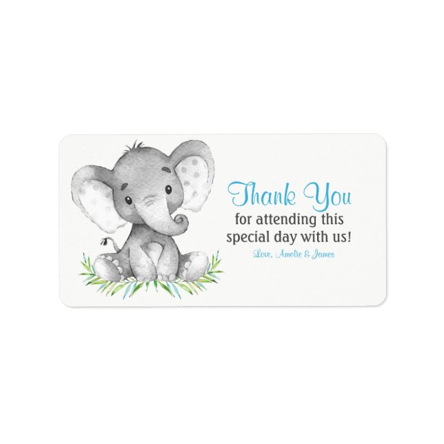 Watercolor Elephant Boy Thank You Label (Front)