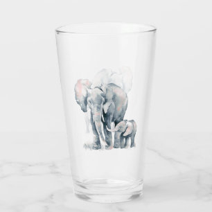 Watercolor Elephant & calf Nature Animal Art Glass