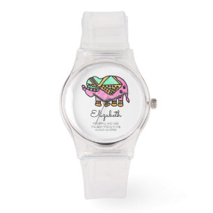 Watercolor elephant colourful modern personalised watch