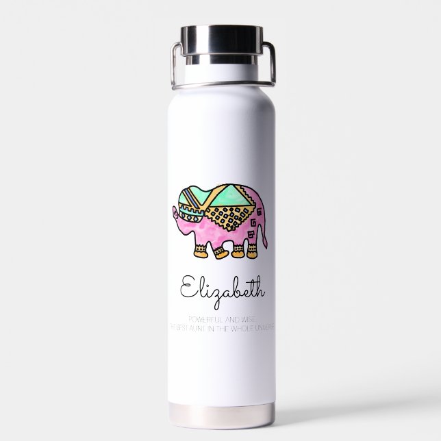 Watercolor elephant colourful modern personalised  water bottle (Back)