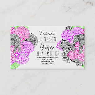 Watercolor elephant floral mandala yoga instructor business card