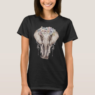Watercolor Elephant Flower Crown Africa Safari Ani T-Shirt