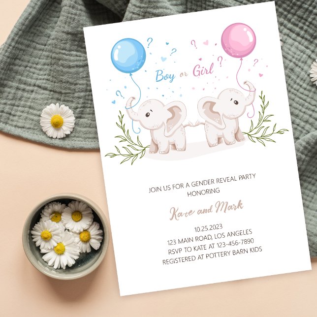 Watercolor Elephant Gender Reveal Boy Or Girl Invitation (Creator Uploaded)
