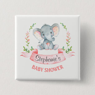 Watercolor Elephant Girl Baby Shower 15 Cm Square Badge