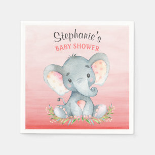 Watercolor Elephant Girl Baby Shower Napkin
