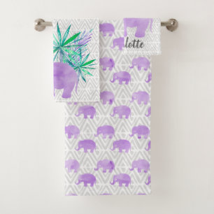 Watercolor Elephant Jungle Tropical Customisable Bath Towel Set