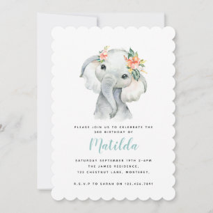 Watercolor elephant little girl birthday party