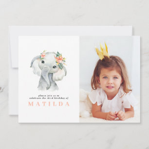 Watercolor elephant little girl birthday party