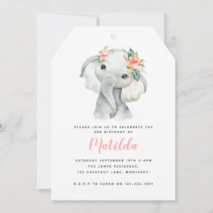 Watercolor elephant little girl birthday party