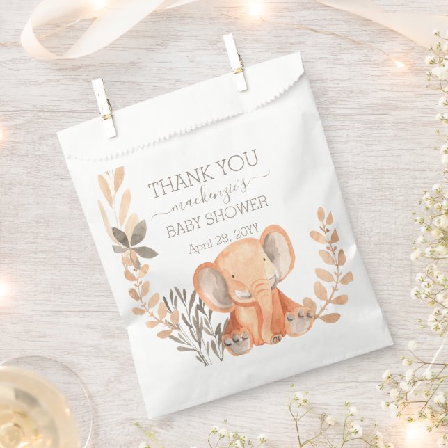 Watercolor Elephant Safari Baby Shower Favour Bags (Clipped)
