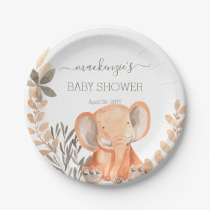 Watercolor Elephant Safari Baby Shower Paper Plate