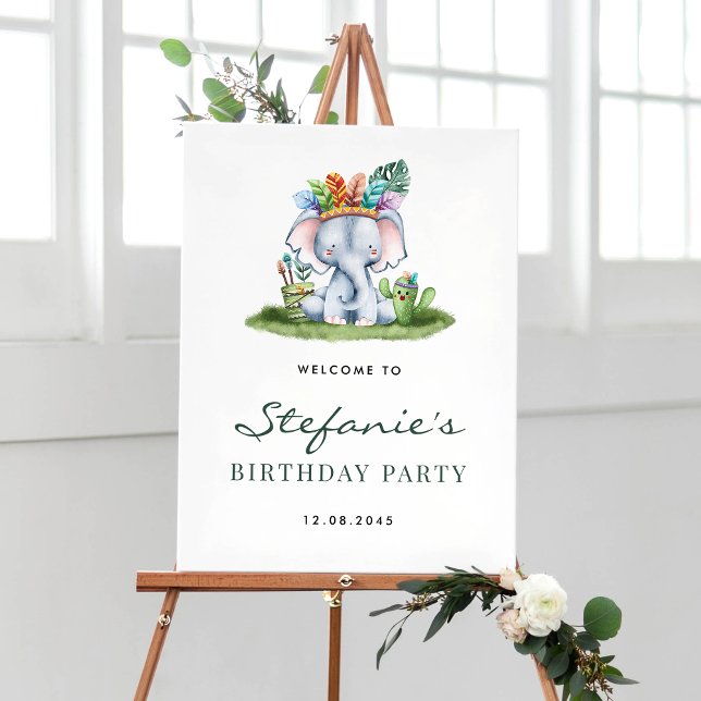 Watercolor Elephant Safari Birthday Party Welcome Poster (Creator Uploaded)