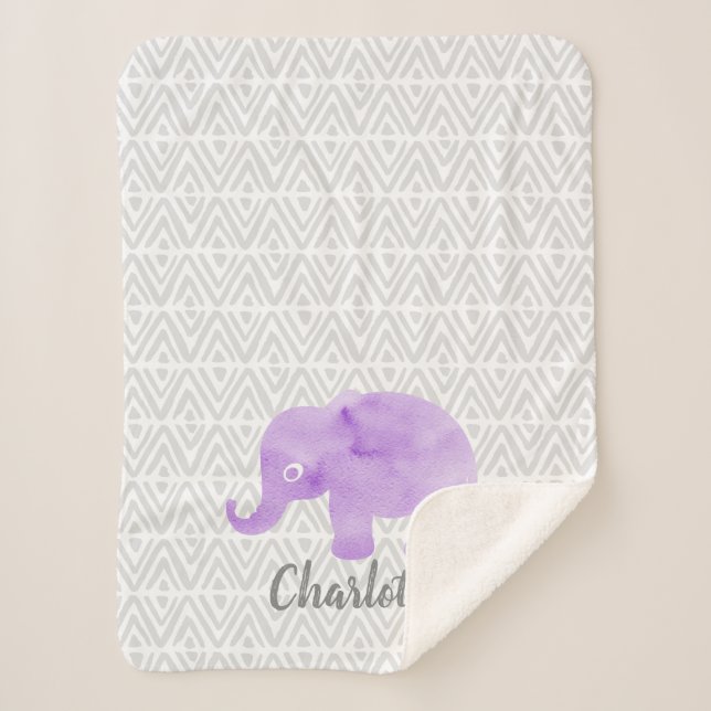 Watercolor Elephant Shibori Primitive Chevron Sherpa Blanket (Front)