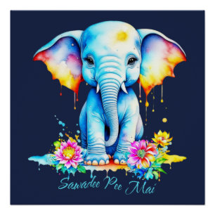 Watercolor Elephant Songkran Festival Poster