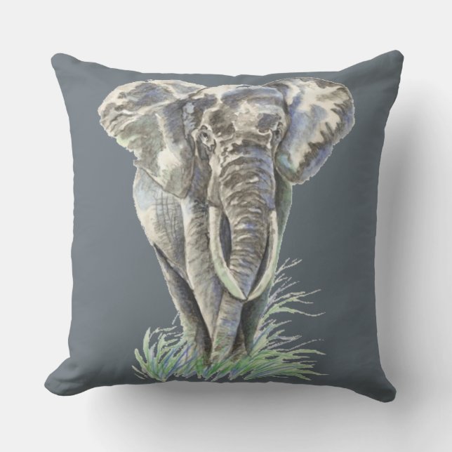 Watercolor Elephant  Wildlife Animal art Outdoor Cushion (Front)