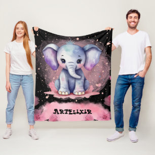 Watercolor Elephant with modern elegance print Fleece Blanket