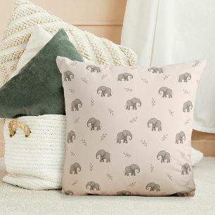 Watercolor Elephants Blush Pink Nursery Pattern Cushion