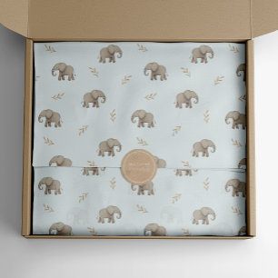 Watercolor Elephants Dusty Blue Safari Pattern Tissue Paper
