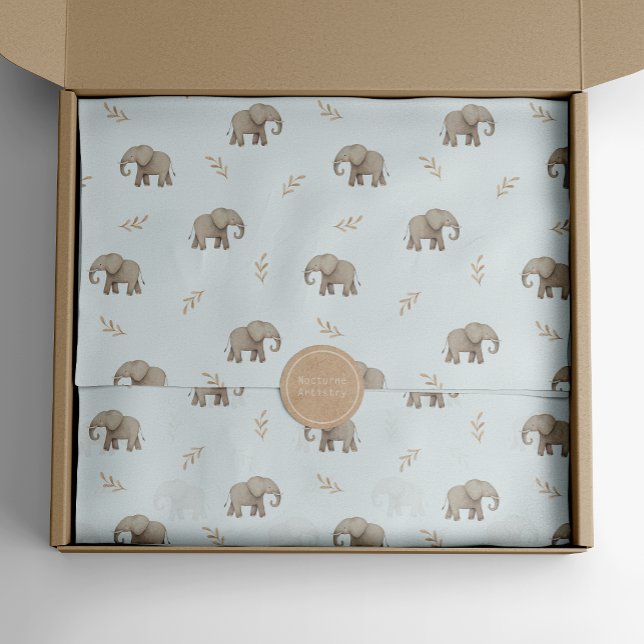 Watercolor Elephants Dusty Blue Safari Pattern Tissue Paper (Creator Uploaded)