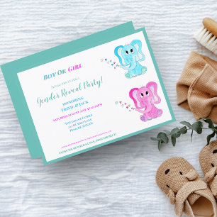 Watercolor Elephants Gender Reveal Party Invitation