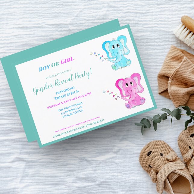 Watercolor Elephants Gender Reveal Party Invitation (Creator Uploaded)