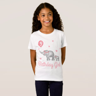 Watercolor Elephants Pink Balloon Birthday Girl T-Shirt
