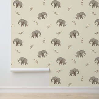 Watercolor Elephants Yellow Nursery Pattern Wallpaper