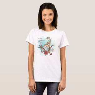 Watercolor Elf Poinsettia Candy Cane T-Shirt