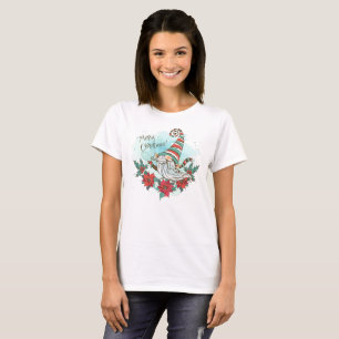 Watercolor Elf with Poinsettias T-Shirt