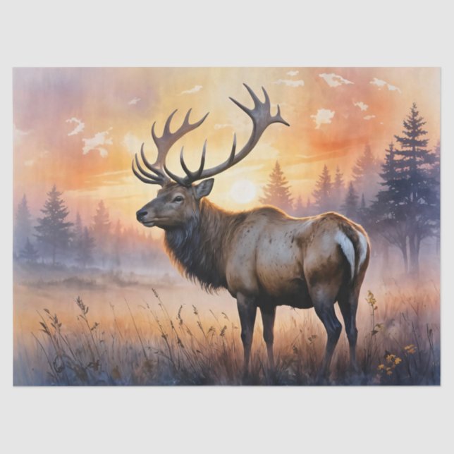 Watercolor Elk at Sunrise Decoupage Tissue Paper (Front)
