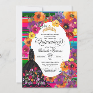 Watercolor Embroidery Floral Serape Quinceañera Invitation