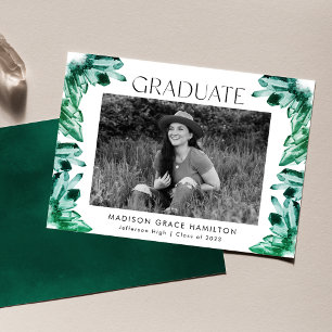 Watercolor Emerald Green Crystal Photo Graduation Announcement